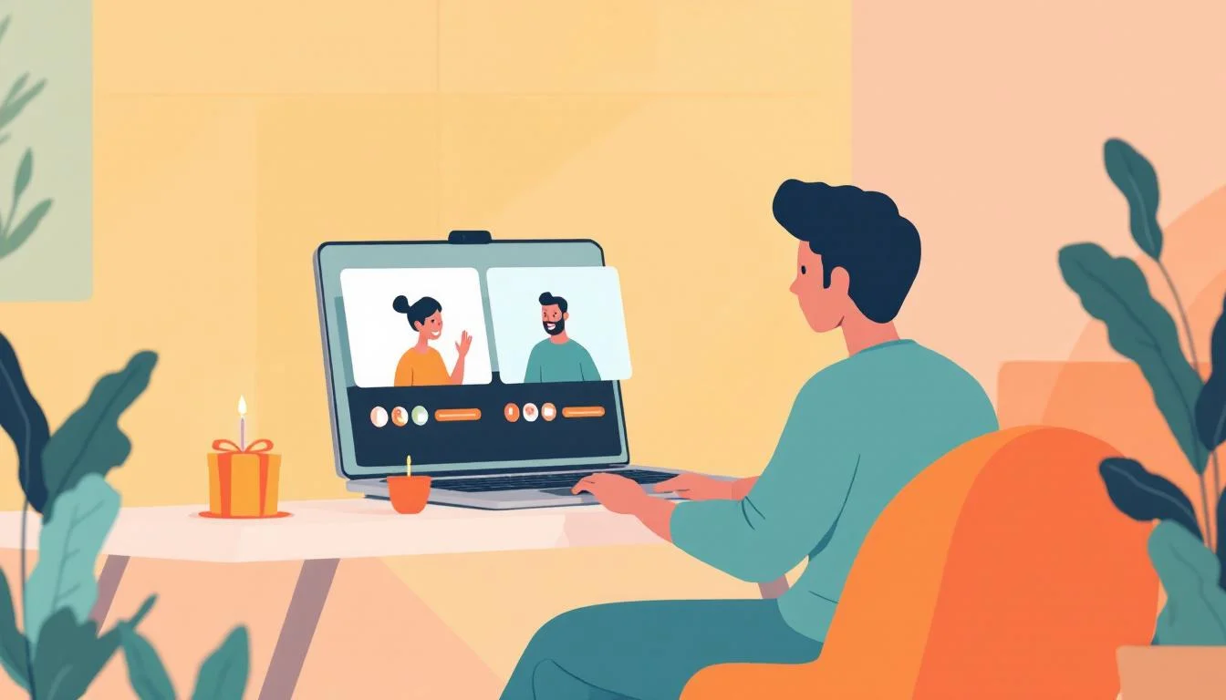 Remote worker seeing a virtual birthday card from coworkers