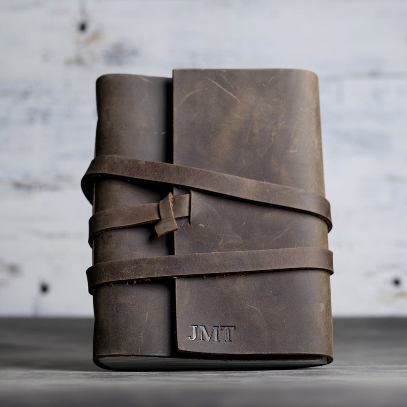 Personalized Leather Journal Gift Set with Initials, Metal Pen, Refillable A5 Notebook