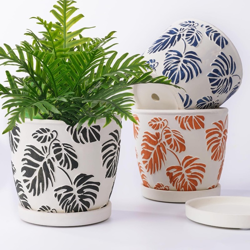 JOFAMY Small Succulent Pots, Set of 3 with Bamboo Tray