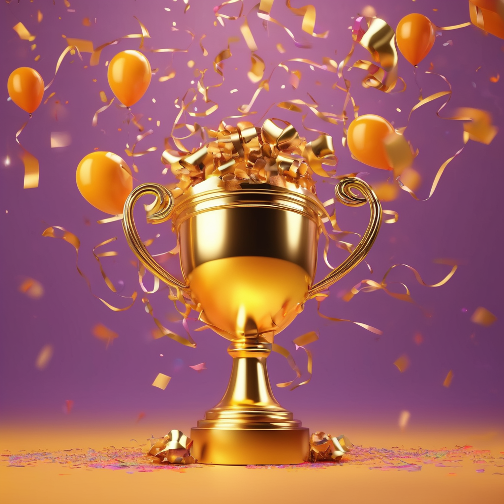 Trophy with confetti celebration